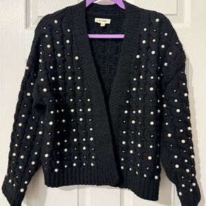 Eesome Black Cardigan with Pearl and Bead Embellishments